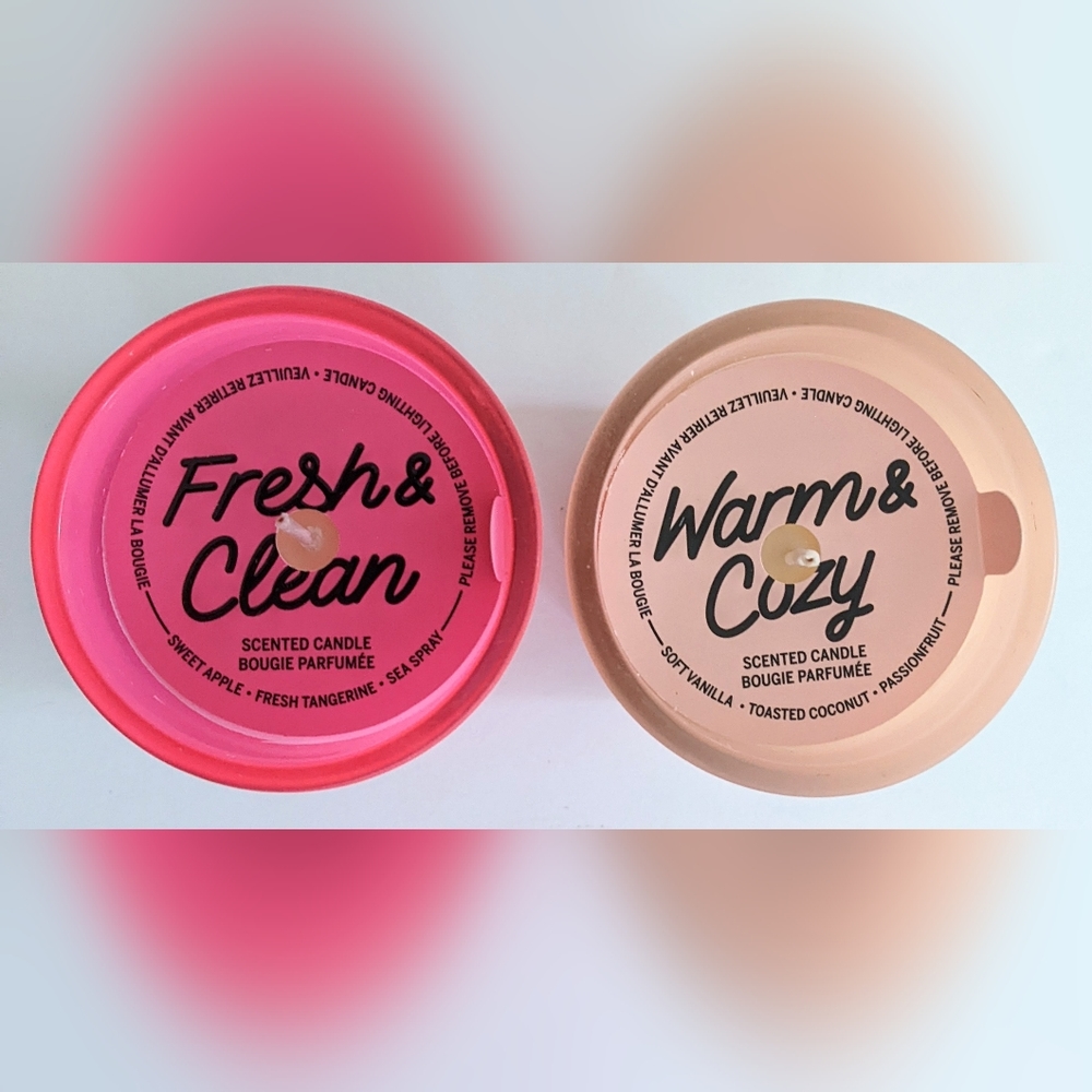 Victoria's Secret PINK candles Fresh & Clean Warm & Cozy Set Of 2 Single Wick - Picture 2 of 4